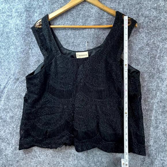 Vintage Damianou Crop Top Womens Large Black Scallop Goth Dark Fairy Wednesday - Picture 4 of 5